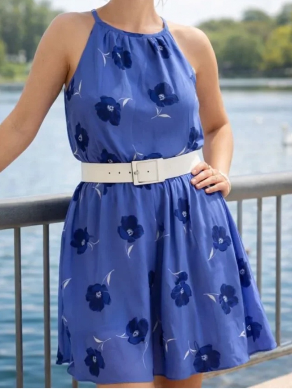 Banana Republic Factory Periwinkle Floral Sleeveless Scoop Neck Mini Dress